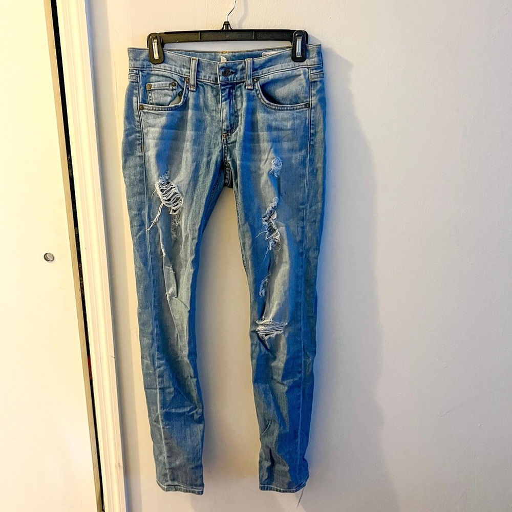 Rag & Bone Dre low rise slim boyfriend jeans, light wash distressed, size 24